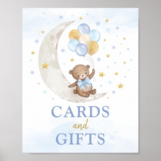 Karten und Geschenke Moon Teddy Bär Blue Gold Ball Poster (Vorne)