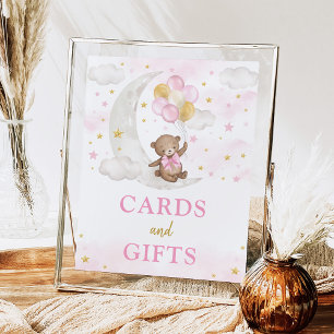 Karten und Geschenke Moon Teddy Bär Pink Gold Ball Poster