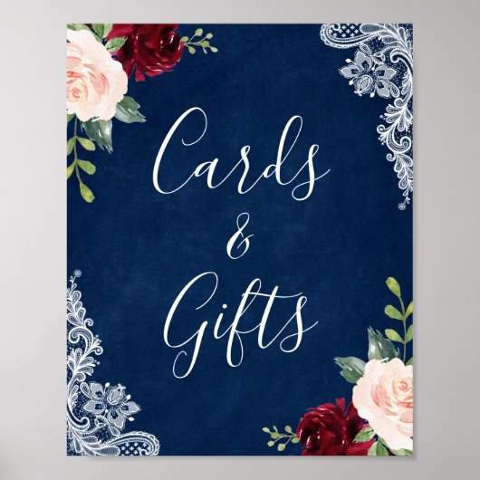 Karten und Geschenke Navy Blue Blush Blues Floral Poster (Vorne)