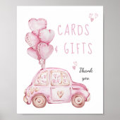Karten und Geschenke Rosa Balloons und Auto Geburt Poster (Vorne)