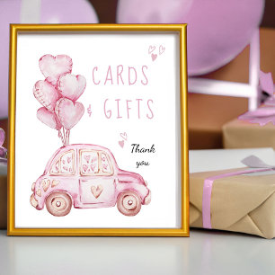 Karten und Geschenke Rosa Balloons und Auto Geburt Poster