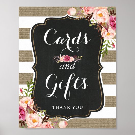 Karten und Geschenke rustikale Burlap Floral Weddi Poster (Vorne)