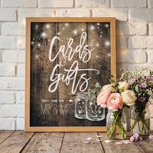Karten und Geschenke Rustikale Hochzeit Holz Mason Poster