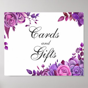 Karten und Geschenke Schild. Rosa und lila Hochzei Poster