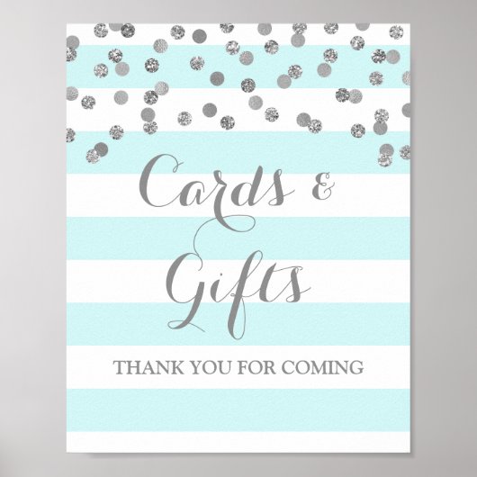 Karten und Geschenke Signieren Blaue Streifen Silv Poster (Vorne)