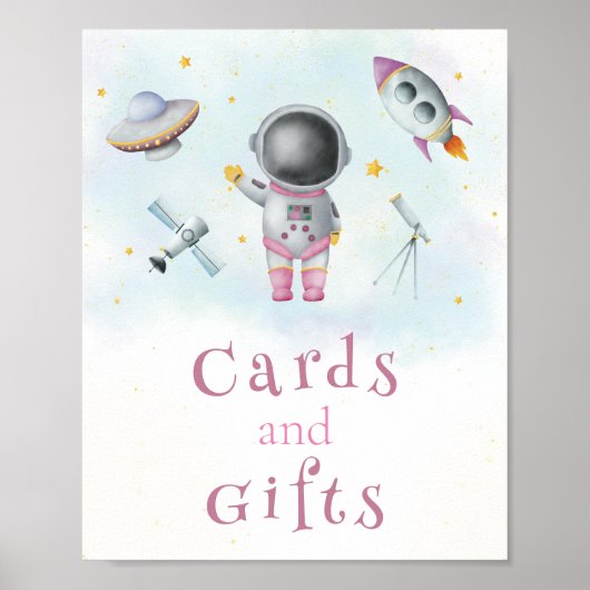Karten und Geschenke Space Mädchen Astronaut rosa  Poster (Vorne)