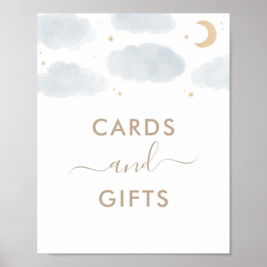 Karten und Geschenke über dem Mond Babyduschzeiche Poster (Vorne)