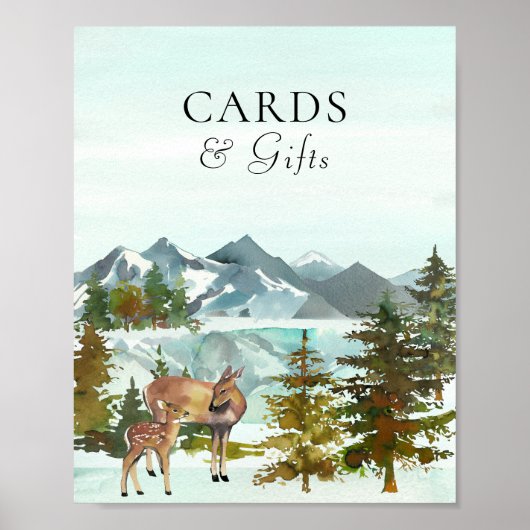 Karten und Geschenktisch Rustikale Hirschsäulendus Poster (Vorne)