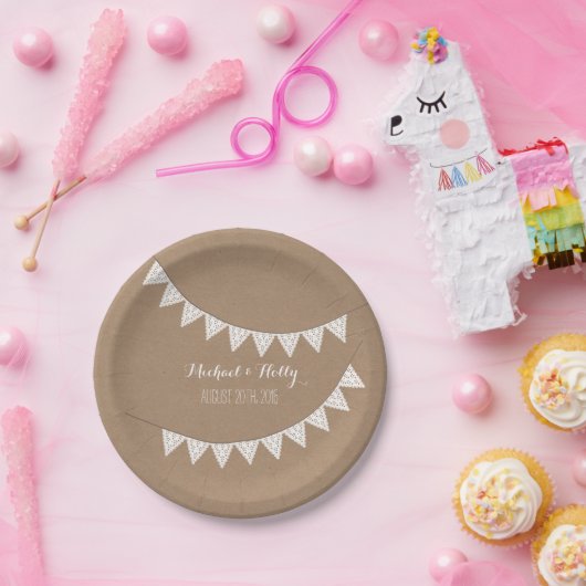 Karten-Vorrat-inspirierte Ösen-Flaggen-Hochzeit Pappteller (Party)