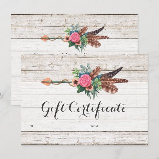 Kartenausweis für Bohemische Federhalterung Rose Einladung (Vorne/Hinten)