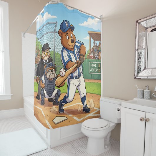 Kartenbär spielt Baseball Duschvorhang (Beispiel)