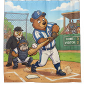 Kartenbär spielt Baseball Duschvorhang (Vorderseite)