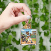 Kartenbär spielt Baseball Schlüsselanhänger (Hand)