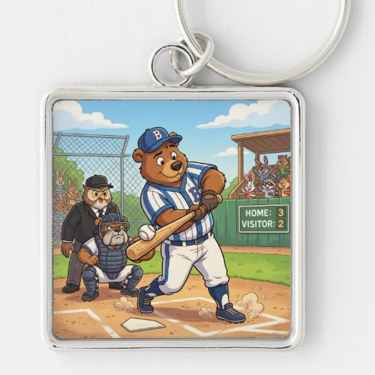 Kartenbär spielt Baseball Schlüsselanhänger (Vorne)