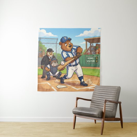 Kartenbär spielt Baseball Wandteppich (Beispiel)
