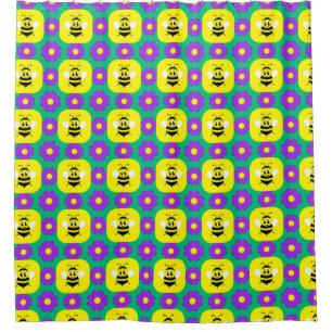 Kartenbienen und Blumen Duschvorhang
