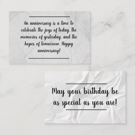 Karteneinlage - Jubiläum / Geburtstagswünsche Visitenkarte (Vorne/Hinten)