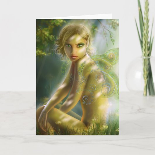 Kartenelf aus Holz Feiertagskarte (Vorderseite)