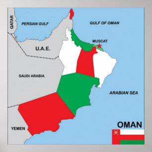 Kartenflaggen-Bezirksregion Oman-Landes politische Poster