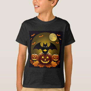 Kartenfledermaus und Kürbisse unter Vollmond T-Shirt
