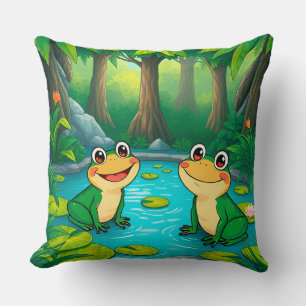 Kartenfrösche sitzen an einem Teich in einem leben Kissen