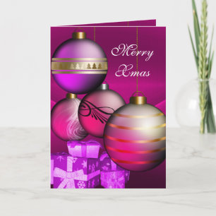 Kartengrüße Frohe Weihnachten Pflaume Rosa Kugeln