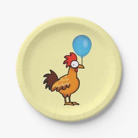 Kartenhahn mit blauem Luftballon Pappteller (Vorderseite)
