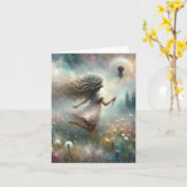 Kartenmädchen mit Löwenzahn Karte (Gelbe Blume)