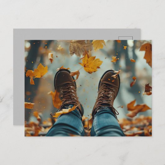 Kartenschuhe und Herbstlaube fallen Postkarte (Vorne/Hinten)
