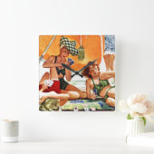 Kartenspiel am Strand von Alex Ross Quadratische Wanduhr (Zuhause)