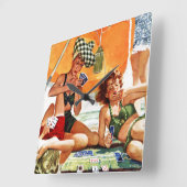 Kartenspiel am Strand von Alex Ross Quadratische Wanduhr (Winkel)