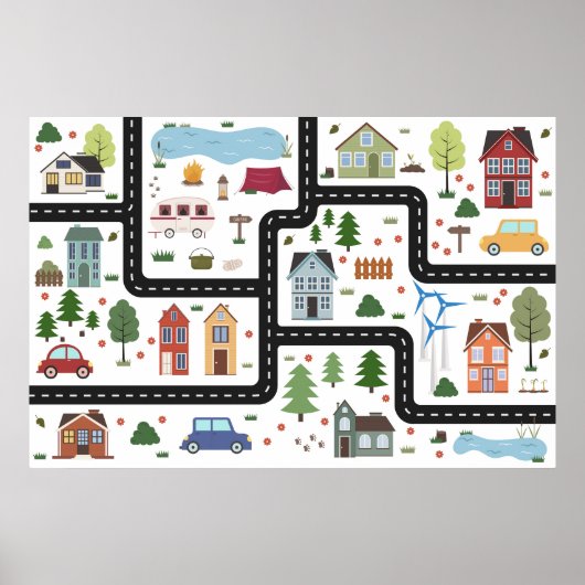 Kartenspiel für Kinder mit Straße, Autos und Häuse Poster (Vorne)