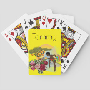 Kartenspielen Afrikanische Frau floralgelb Spielkarten