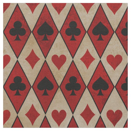 Kartenspielen auf Rot und Tan Stoff (Nahaufnahme)