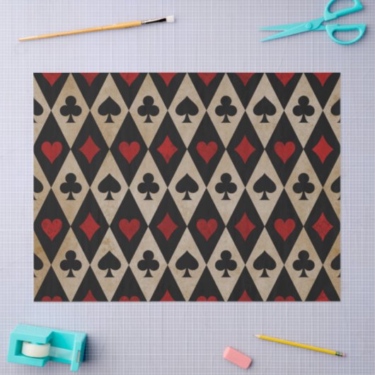 Kartenspielen auf Schwarz- und Tan-Decoupage Seidenpapier (Basteln)