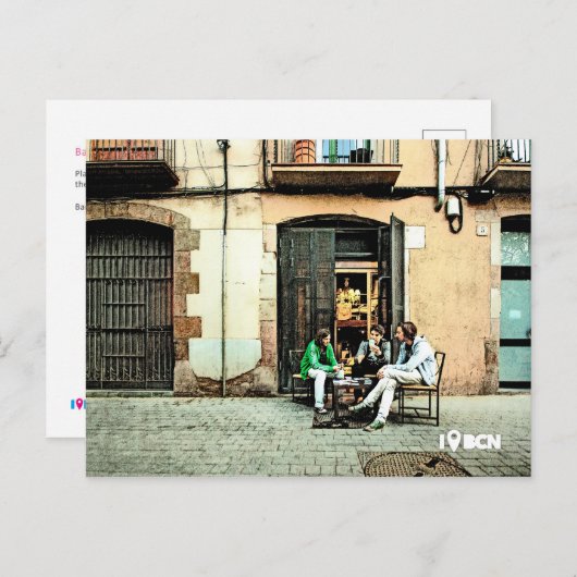 Kartenspielen im Geborenen Viertel von Barcelona Postkarte (Vorne/Hinten)