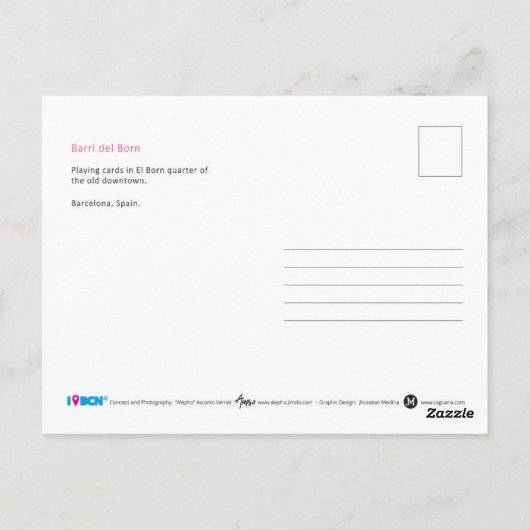 Kartenspielen im Geborenen Viertel von Barcelona Postkarte (Rückseite)