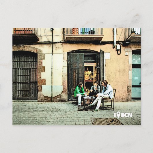 Kartenspielen im Geborenen Viertel von Barcelona Postkarte (Vorderseite)