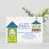 Kartenstand und Karussell, Karneval Circus Party Einladung (Stehend Vorderseite)