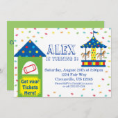 Kartenstand und Karussell, Karneval Circus Party Einladung (Vorne/Hinten)