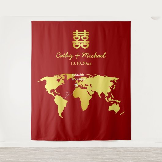 Kartenziel chinesische Hochzeit Foto Hintergrund Wandteppich (Vorderseite)