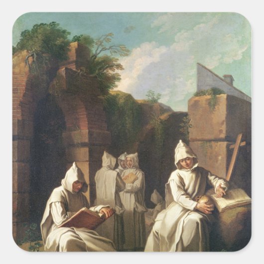 Karthusianische Mönche in Meditation Quadratischer Aufkleber (Vorderseite)