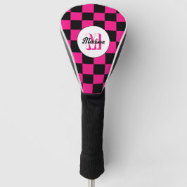 Kartierte Quadrate mit rosa, schwarz Retrogramm Golf Headcover