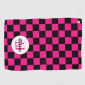 Kartierte Quadrate mit rosa, schwarz Retrogramm Golfhandtuch (Horizontal)
