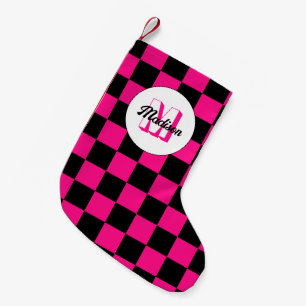 Kartierte Quadrate mit rosa, schwarz Retrogramm Kleiner Weihnachtsstrumpf