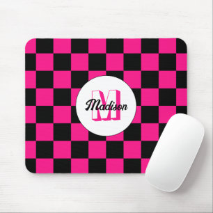 Kartierte Quadrate mit rosa, schwarz Retrogramm Mousepad