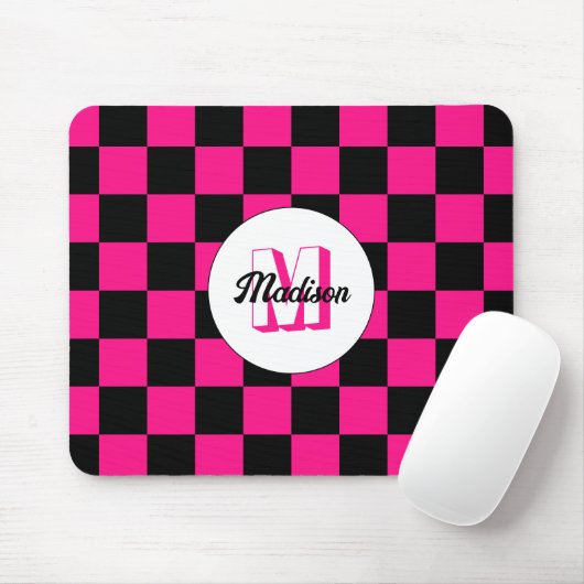 Kartierte Quadrate mit rosa, schwarz Retrogramm Mousepad (Mit Mouse)