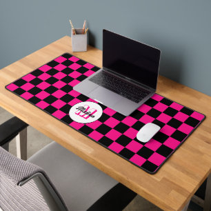 Kartierte Quadrate mit rosa, schwarz Retrogramm Schreibtischunterlage