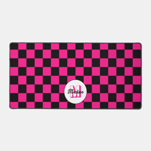 Kartierte Quadrate mit rosa, schwarz Retrogramm Schreibtischunterlage (Vorderseite)