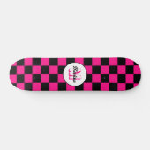 Kartierte Quadrate mit rosa, schwarz Retrogramm Skateboard (Horizontal)